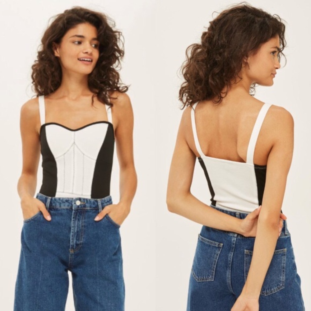 Topshop black and white bustier style bodysuit